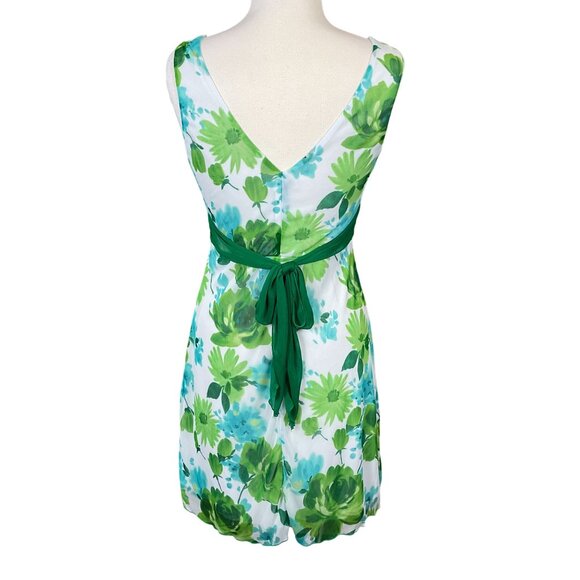 Speechless Sleeveless V-Neck Lined Green Floral Dress with Tie Sash Large - Picture 4 of 8